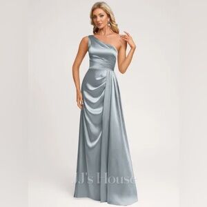JJs House Satin Bridesmaid Dress With Ruffle